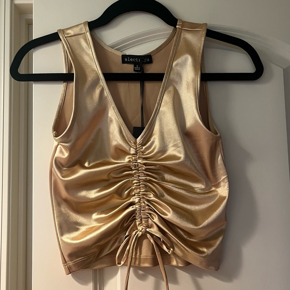 gold cinched crop top
